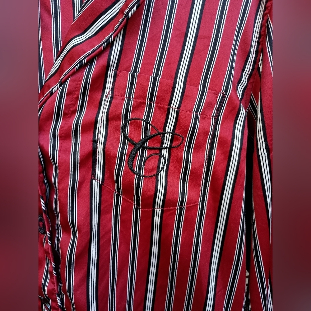 Chaps Striped Red Women's Satin Material Pajamas Set_Med - Picture 2 of 6